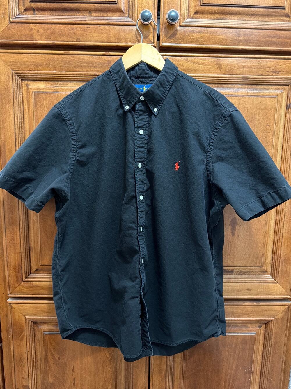Ralph Lauren Classic Fit Men’s Black Short Sleeve Button Down Shirt Red Pony, XL